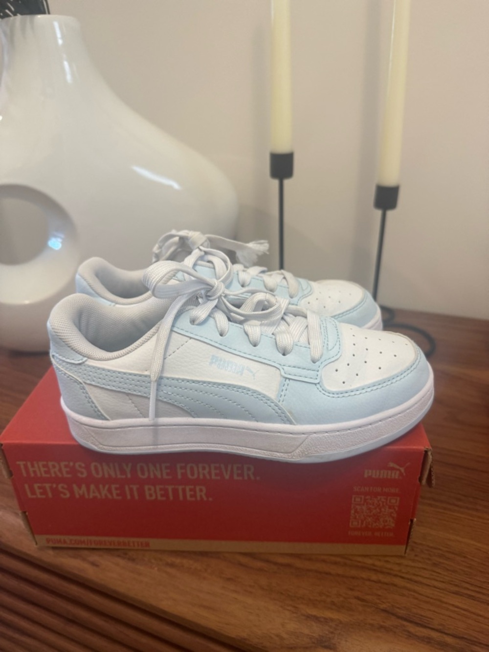Puma Kids Low-Top Sneakers in Light Blue and White